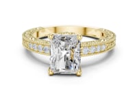 Radiant Vintage Engraved Pave Engagement Ring - Gold