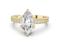 Marquise Vintage Engraved Pave Engagement Ring - Gold