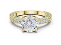 Round Vintage Engraved Pave Engagement Ring - Gold