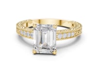 Emerald Vintage Engraved Pave Engagement Ring - Gold