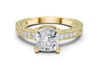 Cushion Vintage Engraved Pave Engagement Ring - Gold