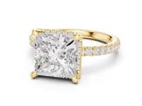 Princess Petal-Prong Hidden Halo Pave Engagement Ring - Gold