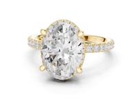 Oval Petal-Prong Hidden Halo Pave Engagement Ring - Gold