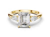 Emerald Pear Side Three Stone Engagement Ring - Gold