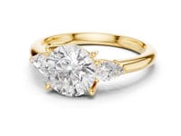 Round Pear Side Three Stone Engagement Ring - Gold