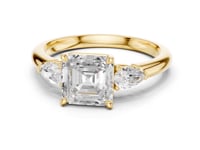 Asscher Pear Side Three Stone Engagement Ring - Gold