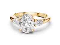 Oval Pear Side Three Stone Engagement Ring - Gold