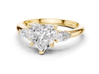 Heart Pear Side Three Stone Engagement Ring - Gold