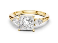 Princess Pear Side Three Stone Engagement Ring - Gold