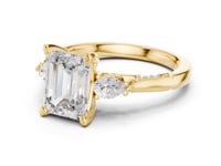 Emerald Pear Accent Three Stone Pave Engagement Ring - Gold