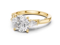 Round Pear Accent Three Stone Pave Engagement Ring - Gold