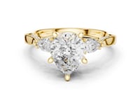 Pear Accent Three Stone Pave Engagement Ring - Gold
