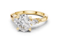 Oval Pear Accent Three Stone Pave Engagement Ring - Gold