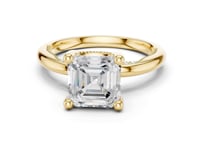 Asscher Milgrain Accent Solitaire Engagement Ring - Gold