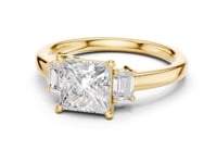 Pear Emerald Side Three Stone Engagement Ring - Gold