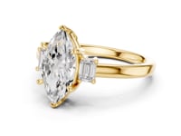 Marquise Emerald Side Three Stone Engagement Ring - Gold