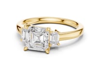Asscher Emerald Side Three Stone Engagement Ring - Gold
