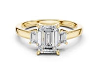 Emerald Side Three Stone Engagement Ring - Gold
