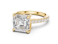 Asscher Double-Prong Pave Engagement Ring - Gold