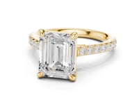 Emerald Double-Prong Pave Engagement Ring - Gold