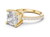 Cushion Double-Prong Pave Engagement Ring - Gold