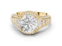 Round Deco Baguette Halo Engagement Ring - Gold