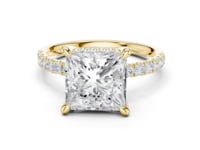 Princess Crown Hidden Halo Pave Engagement Ring - Gold