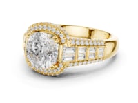 Cushion Deco Baguette Halo Engagement Ring - Gold