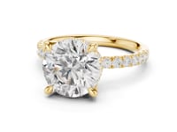 Round Crown Hidden Halo Pave Engagement Ring - Gold