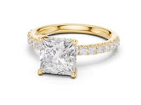 Princess Compass Hidden Halo Pave Engagement Ring - Gold