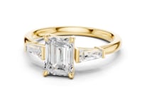 Emerald Cathedral Tapered Baguette Three Stone Engagement Ring - Gold