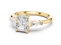 Radiant Cathedral Tapered Baguette Three Stone Engagement Ring - Gold