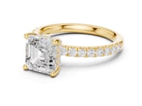 Asscher Compass Hidden Halo Pave Engagement Ring - Gold