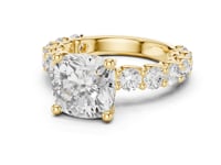 Cushion Bold Shared-Prong Accent Engagement Ring - Gold