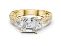 Asscher Twist Three Stone Engagement Ring - Gold