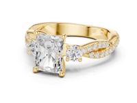Radiant Twist Three Stone Engagement Ring - Gold