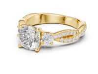 Cushion Twist Three Stone Engagement Ring - Gold