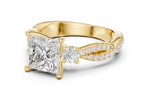 Princess Twist Three Stone Engagement Ring - Gold