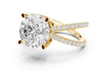 Round Crossover Pave Engagement Ring - Gold