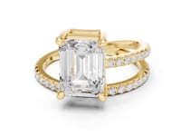Emerald Asymmetric Crossover Pave Ring - Gold
