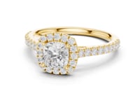 Cushion Classic Halo Pave Engagement Ring - Gold