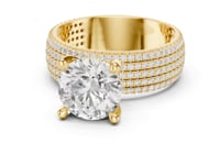 Round Wide Pave Band Engagement Ring - Gold