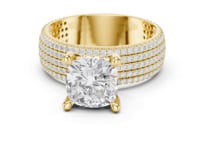 Cushion Wide Pave Band Engagement Ring - Gold