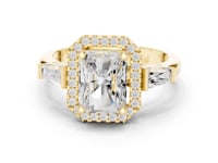 Radiant Baguette Shoulder Halo Engagement Ring - Gold
