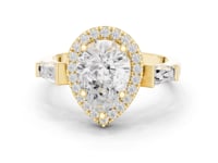 Pear Baguette Shoulder Halo Engagement Ring - Gold
