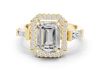 Emerald Baguette Shoulder Halo Engagement Ring - Gold