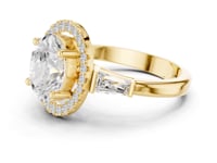 Oval Baguette Shoulder Halo Engagement Ring - Gold