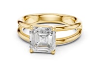 Asscher Double Band Solitaire Engagement Ring - Gold