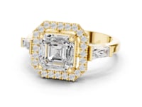 Asscher Baguette Shoulder Halo Engagement Ring - Gold