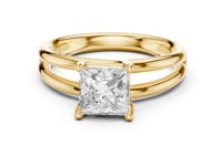 Princess Double Band Solitaire Engagement Ring - Gold